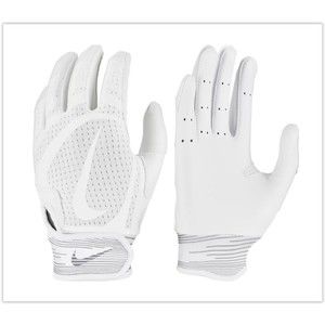 Nike Adult M Alpha Huarache Edge Batting Gloves WHITE Vegan Leather Adjustable